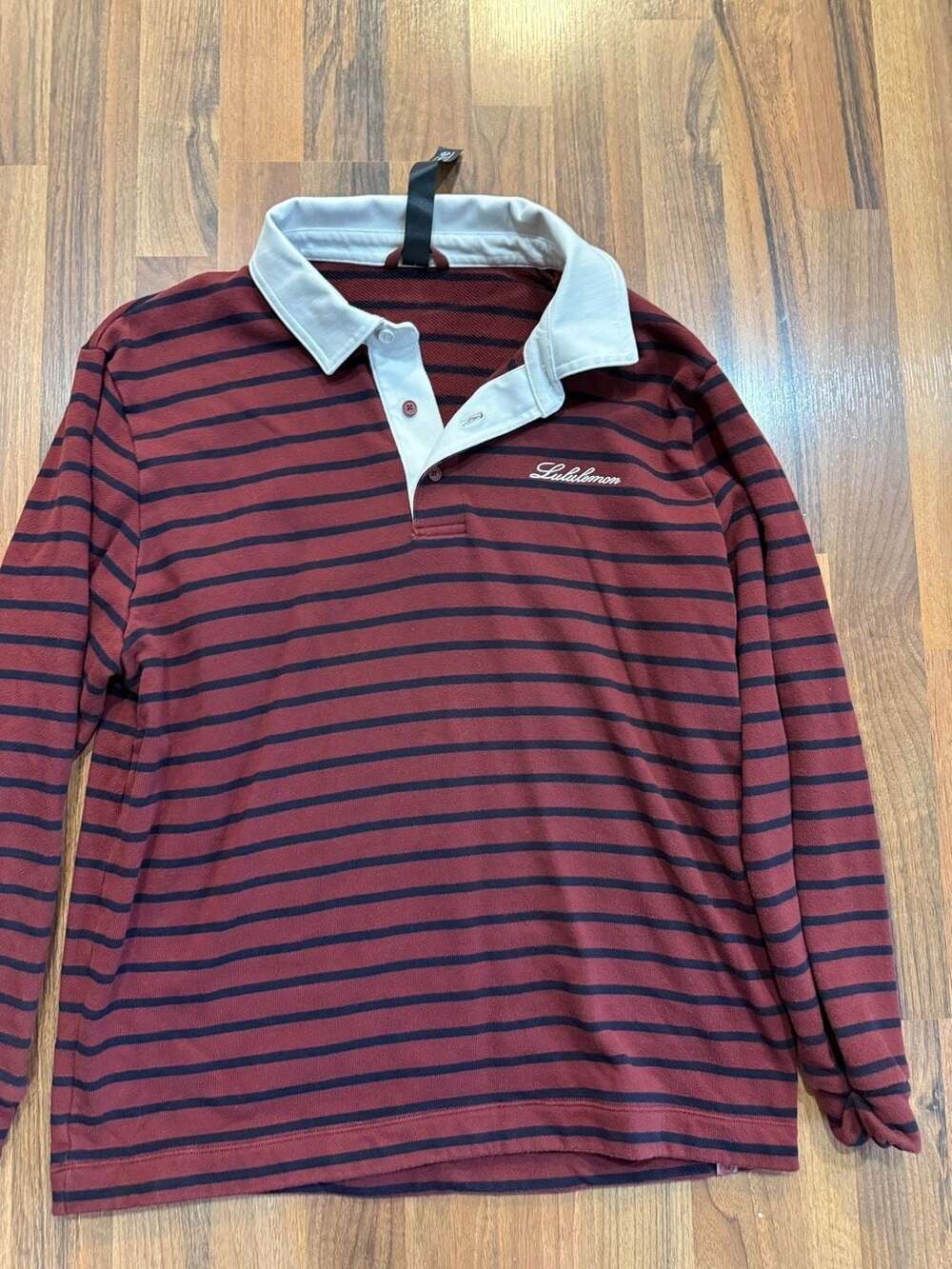 Lululemon Striped Long Sleeve Polo Size M Maroon Navy White Collar